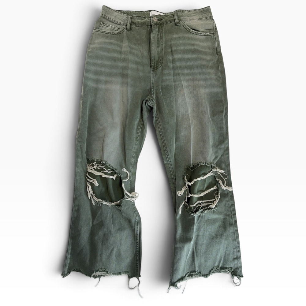 Vervet by Flying Monkey Olive Green Distressed Wide Leg Jeans V2738 Size 29